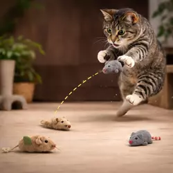 Gato saltando con ratón